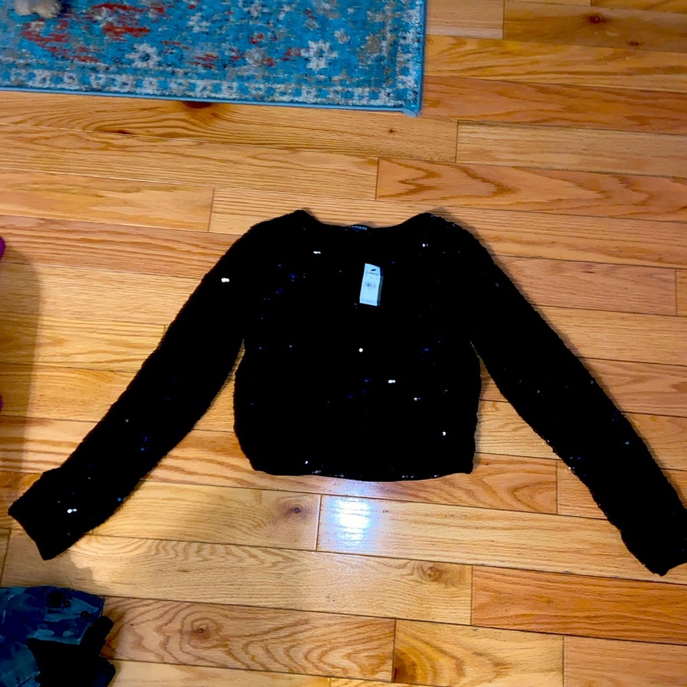 Express sparkly long sleeve top with zipper on back